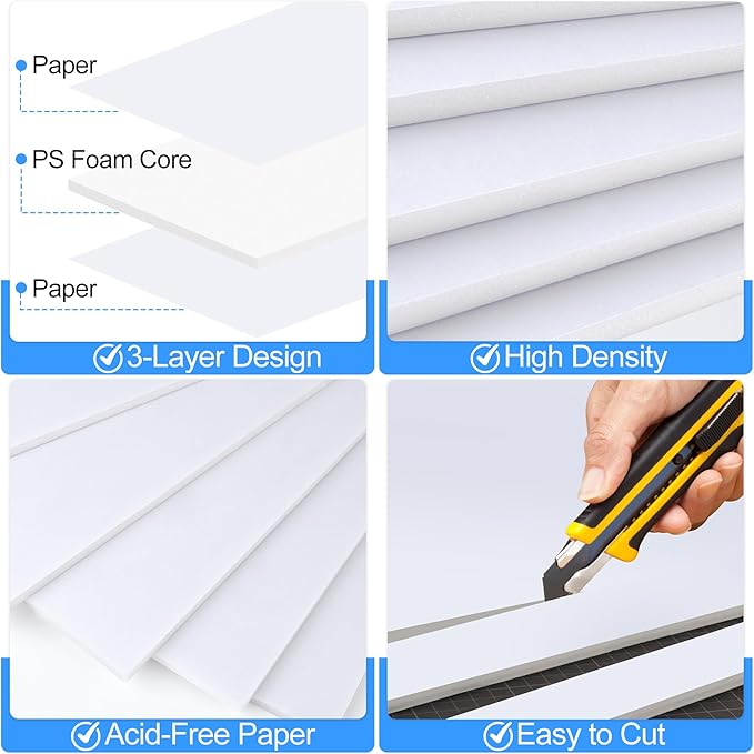 ToLanbbt 6 Pack White Foam Board, 24 x 36 x 3/16" Thick Foam Core Acid Free Poster Foamboard for Art Craft Projects, Painting, Displaying, Signage, Wedding, School