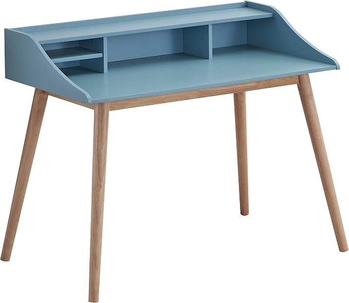 Roskilde Mid-Century Modern Wood Writing Desk with Hutch, Blue
