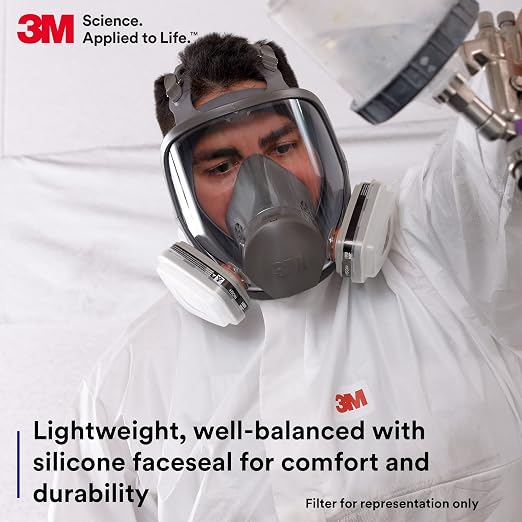 3M Full Facepiece Reusable Respirator 6900, NIOSH, Large | Large Lens, ANSI High Impact Eye Protection, Silicone Face Seal, Four-Point Harness, Comfortable Fit, Painting