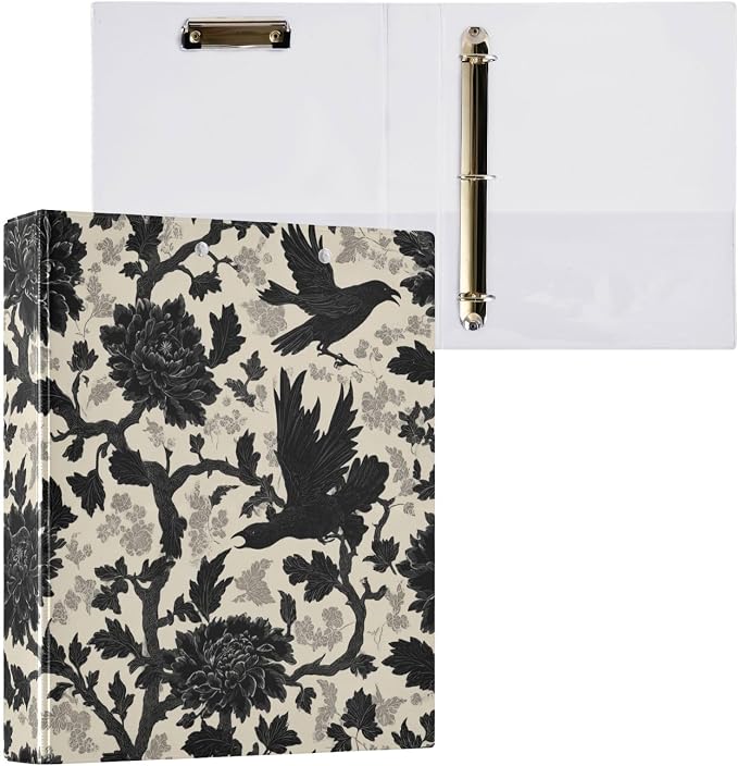 Goth Bath Round Ring Binders Crow (2) 1.5 Inch 3 Ring Binder with Clipboard Holds 200 Sheets Office Home School