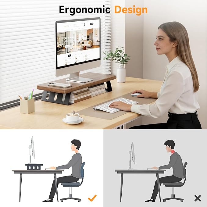 Monitor Stand - 24 Inch Wood Monitor Stand Riser, 220 Pounds Load Capacity Desk Monitor Riser for Laptop/PC/Printer, Desktop Stands Organizer for Home Office