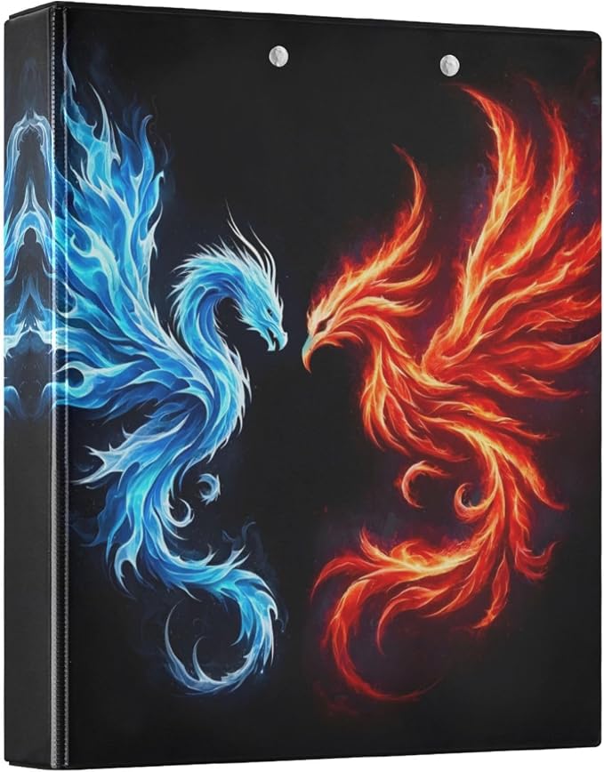 3 Ring Binder Dragon Phoenix 1.5" Round Ring Binders View Binder with 200 Sheet for Kids School Supplies Women Men Office, 1 Pack