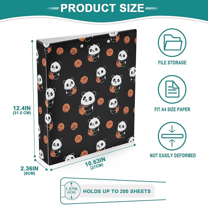 Basketball Black Cool Round Ring Binders 1.5 Inch Slam Dunk Doodle Pattern 3 Ring Clipboard Binder for Office School Work Supplies File Folder Document 200 Sheet Capacity Easy Open