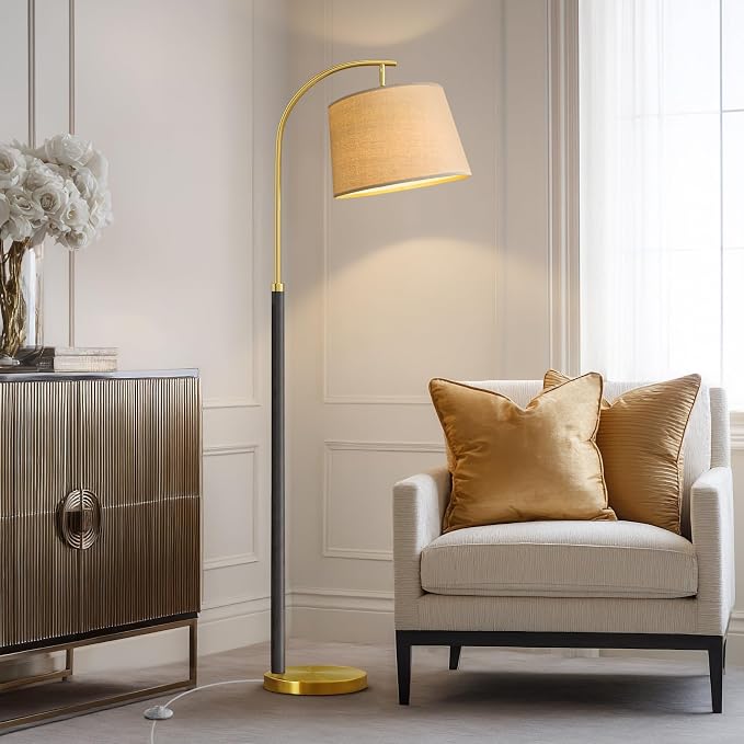 G-SAFAVA Real Wood Floor Lamps for Living Room Bedroom, 62.5" Mid Century Modern Lamp Gold Standing Tall Arc Lamps with Foot Switch, Floor Lamps for Nursery Office Decor Corner Reading Room Light