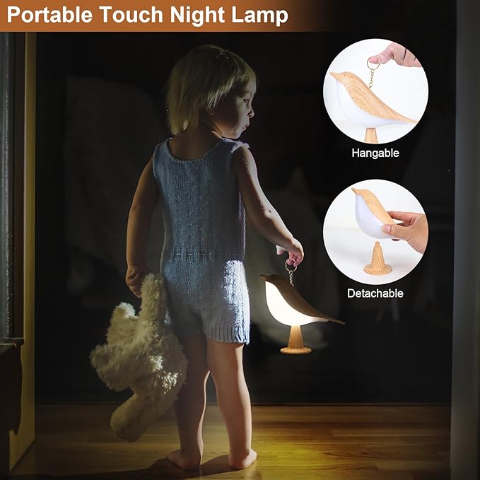 VoMii Bird Desk Lamp Set of 2, Small Table Lamp Cordless Touch Dimmable Night Light with 3 Color Temperature, Rechargeable Decorative Lamps for Bedroom Bedside Nightstand, Desk Decor, Bird Gifts