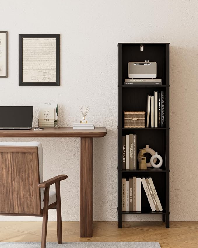 Bookshelf, Modern 5-Tier Bookcase, Open Storage Book Shelf, 11 × 14.2 × 50.4 Inches, Small Narrow Bookshelves for Living Room, Home Office, Bedroom, Black