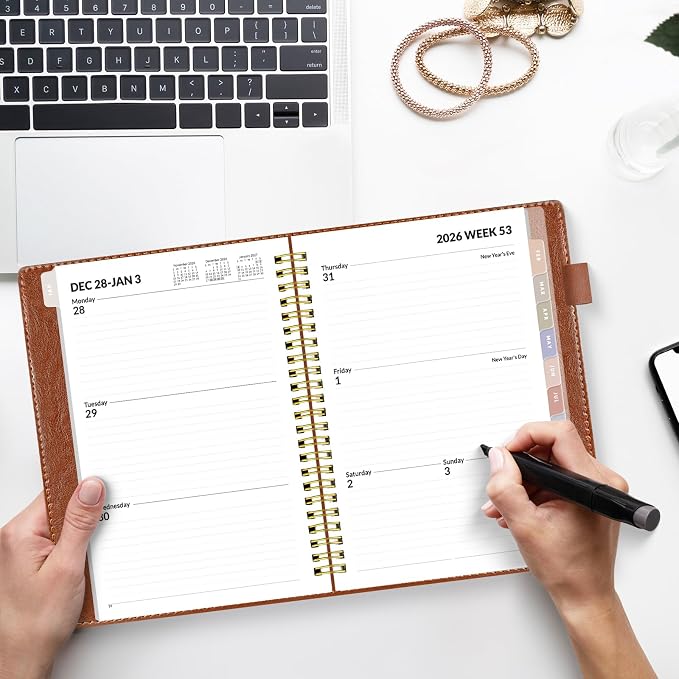 SUNEE 2027 Weekly & Monthly Planner 6.2"x8.5"- 12 Month (January 2027 - December 2027), Vegan Leather Cover, Pocket, Bookmark, Notes, Monthly Tab, Brown