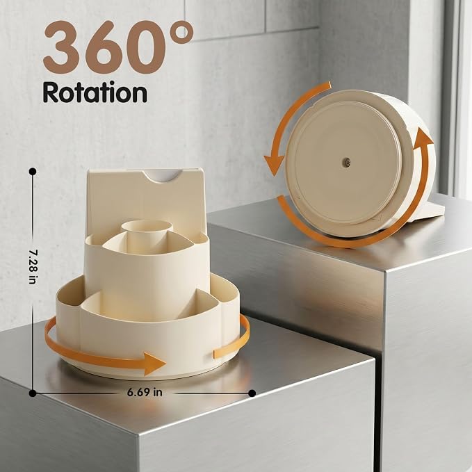 360 Rotating Pen Holder for Desk with Checklist Routine Chart Pencil Organizer To Do List Planning Board with Slider Pen Organizer with 7 Slots Desk Organizers and Accessories for Office School Home