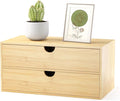 Bamboo Desk Organizer with Drawers, Desktop Storage Box for Office Supplies | 2 Drawers Desktop organizer, No Assembly Required, Natural Wood Wooden Desktop Drawers for Bills, Cosmetics, Seals, Paper