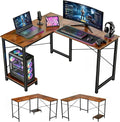 L Shaped Desk Computer Desk, 50inch Brown Gaming Desk with CPU Stand | Reversible Corner Desk, Sturdy Metal Frame, Student Study Writing Table for Home Office