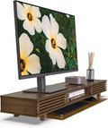 42" Dual Monitor Stand with Sliding Doors Desk Shelf Dark Bamboo | Ergonomic Relief Easy Assembly Solid Construction Cozy Workplace Computer Setup Desk Organizer High Load-bearing