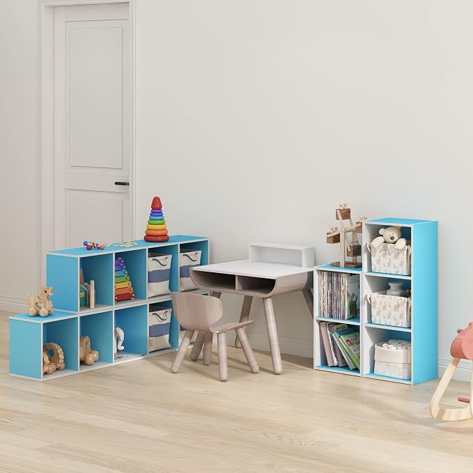 Furinno PASIR Book Shelf, 2-Tier Modern Bookshelf, Open Shelves Bookcase 9 x 12 x 21, Easy Assembly, for Living Room, Bedroom, Home Office, Light Blue/White
