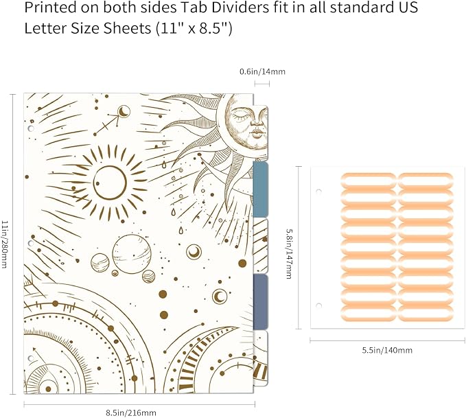 Ospelelf 3 Ring Binder, 1/2 Inch, Cute Letter Size (11" x 8.5") with 5 Tab Dividers, File Folder Labels and Low Profile Clipboards, Tarot Cards Binder for School and Office Supplies