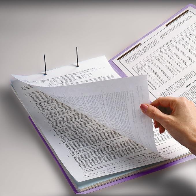 Smead Fastener File Folders, Reinforced 1/3-Cut Tabs, 2 Fasteners, Letter Size, Lavender, 50 per Box (12440)