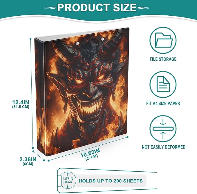 3 Ring Binder Demon Flames 1.5" Round Ring Binders View Binder with 200 Sheet for Women Men Office Kids School Supplies, 1 Pack