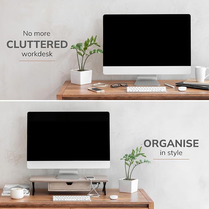 Anji Mountain Monitor Stand - Desktop Organizer & Laptop Riser, Ergonomic Monitor Riser, Space-Saving Monitor Stand for Desk, Durable Construction, Easy Assembly, Ideal for Home & Office,Biscotti