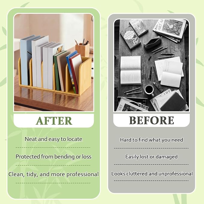 Novabright 5-Slot Bamboo Wooden Magazine File Holder Desk Organizer, 5 Vertical Compartments Workspace Sorters for Magazines, Binders, Notebooks, Envelopes