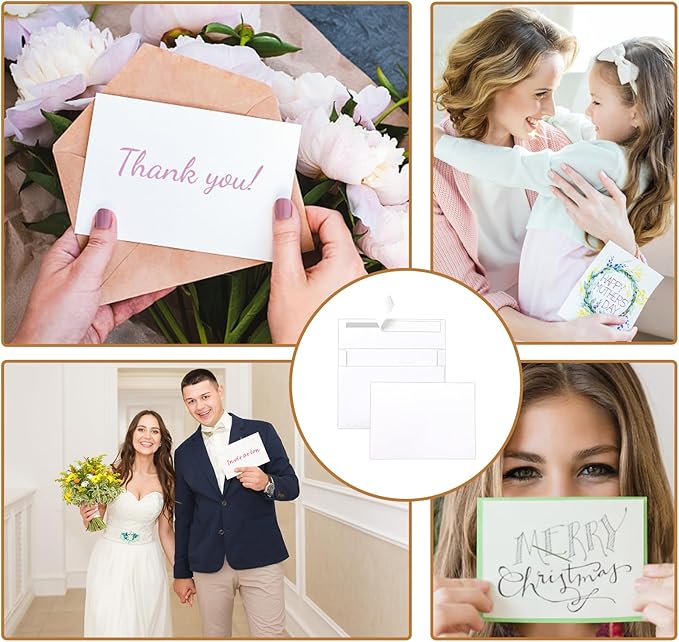 Silunkia 100 Packs White Single Panel Blank Cards and Envelopes 5 x 7 Heavy Flat Cardstock and A7 Envelopes Self Seal for Wedding Invitations, Party, DIY Greeting Cards, Graduations, Baby Shower