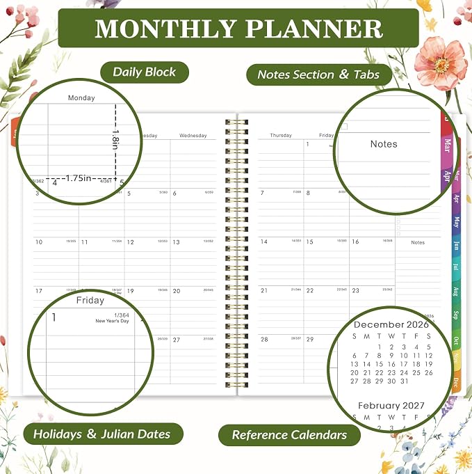 2027 Planner for Office, School, Home, Spiral Bound Weekly Monthly Calendar