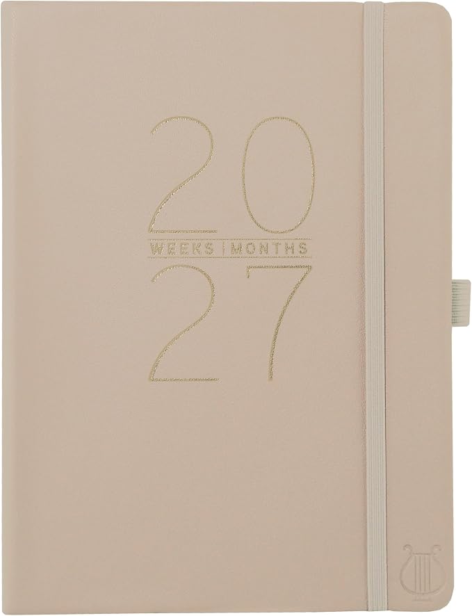 Graphique Apollo Grey 18 Month Planner, July 2026 – Dec. 2027, Hardbound Vegan Leather Planner with Monthly Tabs, Holidays & Reminder Stickers, 8” x 10”