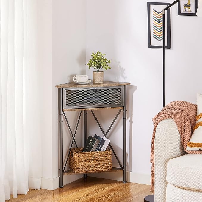 VECELO Cabinet/Table, 3-Tier Display Shelves with Protection Door, Metal Frame Storage Shelf Organizer for Small Space, Living Room, Kitchen, Bathroom, Set of 2, Grey+Black