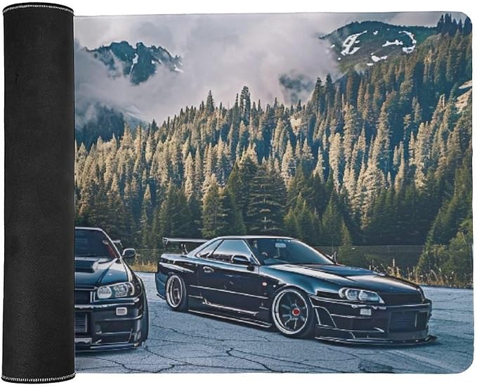 R34 JDM Car Large Mouse Pad Gaming Sport Car Mousepad Stance Mountain Landscape Car Desk Mat Extended Keyboard Computer Pad Office Desk Organizers and Accessories 35.4 x 15.7 Inch