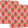 JIPONI 3 Ring Binder Strawberrys Pink Background 1 Inch Round Binders for Men Women Students, Cute File Organizer for Office School, 2 pcs