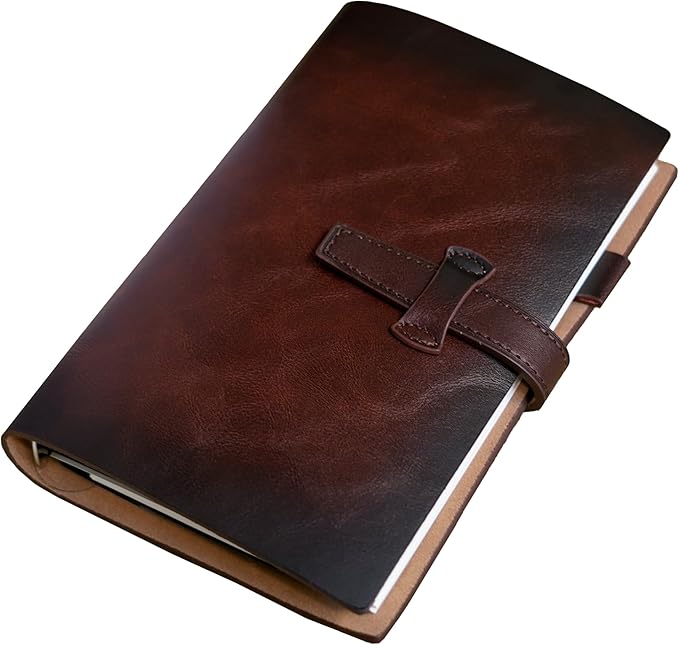 Adeerus Refillable A6 Leather Binder Notebook, Reusable Leather Journal, Vintage Organizer with 6-Ring Metal Binder, 160 Pages Lined Paper & Pocket, for Writers Business Work Study College and Daily