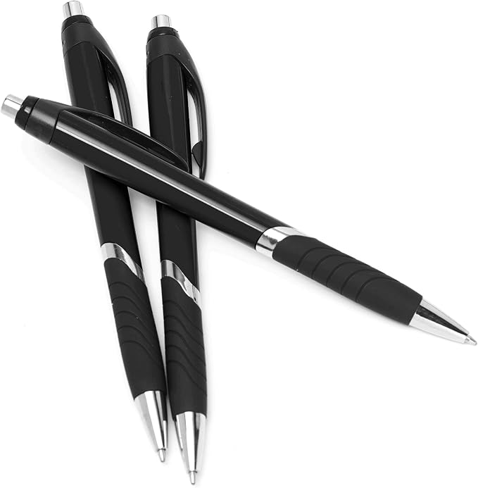 DISCOUNT PROMOS Ballpoint Pens With Rubber Grip - 10 pack - Black Ink Ball Point Pen with Soft Touch Plastic - Black