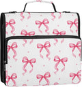 3 D-Ring Zipper Binder Bag, Pink Ribbon Bow Dots Pattern Removable Binder with Zipper Case Hold 300+ Sheets& 13 Inch Laptop for School Office Supplies Organizer