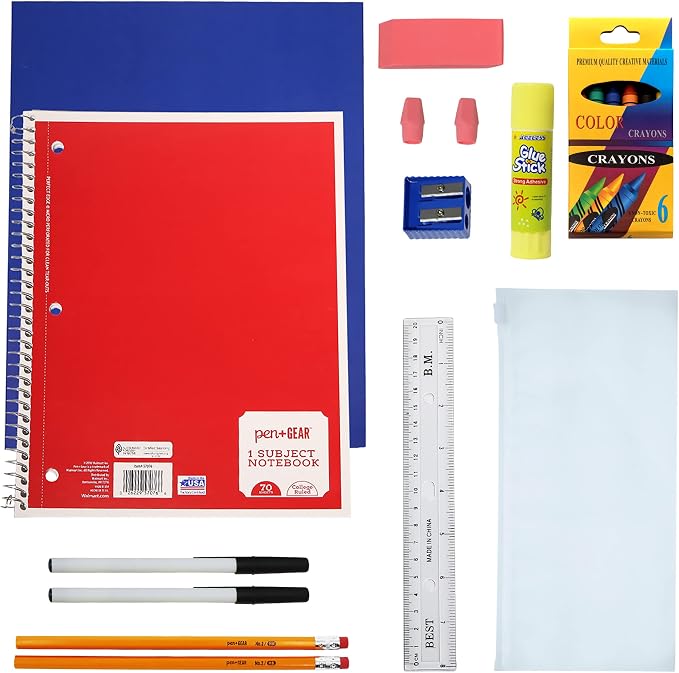 Moda West 24 Pack Bulk School Supplies 18 Piece Kit - Pens, Pencils, Crayons, and More - Essential Box of School Supplies for Elementary, Middle, and High School Students