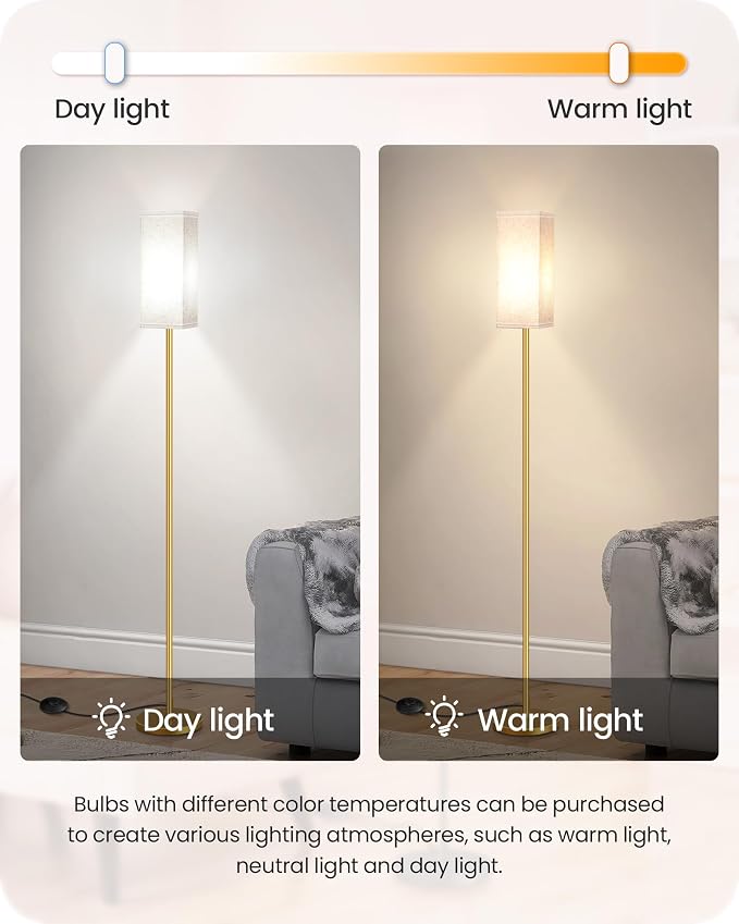 2Pack Floor Lamp, Pole with Foot Switch, Modern Standing Lamp Lampshade, Minimalist Freestanding Lamp (Bulb Not Included), for Living Room,Bedroom,Office,ETL Listed,Gold and Beige DE07LDP205