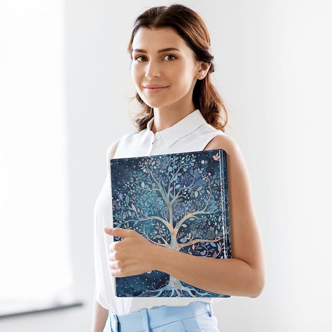 3 Ring Binder 1.5 in Recipe Binders 1 Pcs Tree of Life | Decorative Client Records with Clip 3 Clear Interior Pockets for 200 Sheets Letter-Size(11" x 8.5") Paper PVC Cover Folder