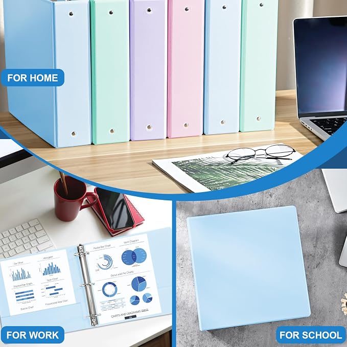 2'' 3-Ring-Binder with Pockets, 450 Sheets Capacity, 2 inch Binders fits 11" x 8.5" US Letter Size, Assorted 4 Pastel Colors - Ideal for School, Office, and Home Use (2 inch)