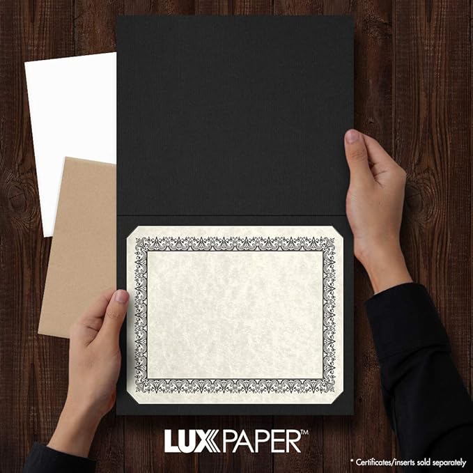 LUXPaper 9.5" x 12" Certificate Holders | Black Linen | 100lb. Cover | 50 Qty
