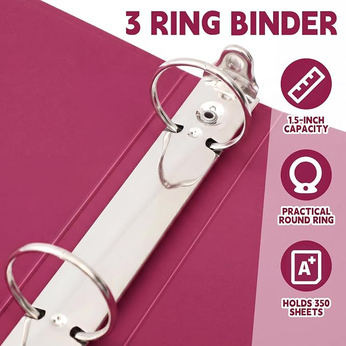 Henoyso 12 Pcs 1.5" 3 Ring Binders, Colored Binders, Assorted Dark Color | Flexible Soft Binders, for Office School Business, Fits Letter Size 8.5'' x 11'' Paper, Holds 100 Sheets with 2 Pockets