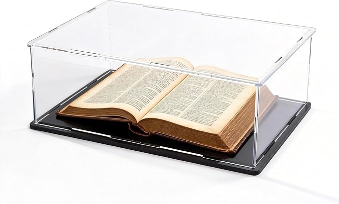 Acrylic Display Case, Clear Acrylic Display Box with Matte Base, Dustproof Collectible Showcase for Books, Stamps, Medals, Maps, Albums and Jewelries, 16 x 13 x 4 inch