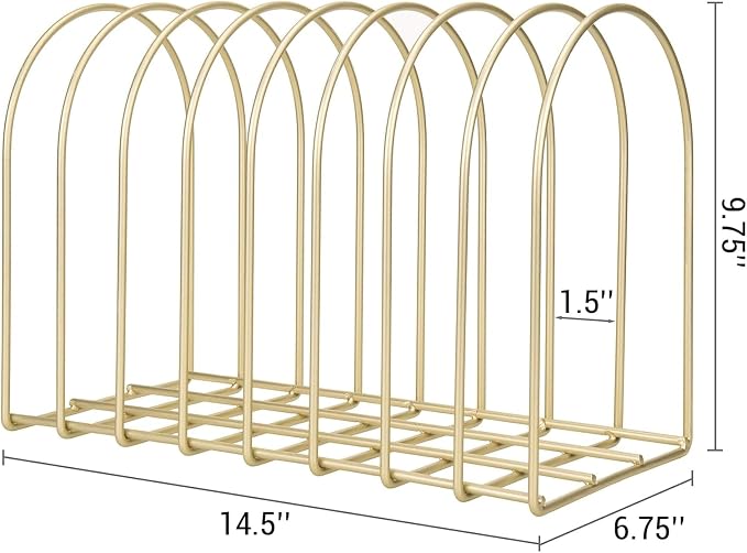 MyGift Brass Metal Wire File Desk Organizer Binder Holder with 8 Wide Slots | Vintage Arch Design Document Sorter Paperwork Files Workspace Organization Desktop Storage Solution Office School Business
