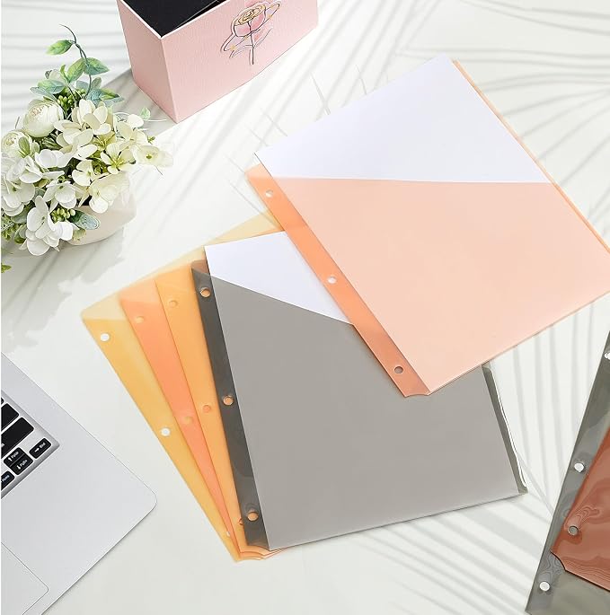 Maitys 50 Pack Binder Pockets 3 Ring, Letter Size 8.5x11,Vintage Color | Clear Plastic Document Sleeves, Sheet Protectors with Slash Jacket, Fits Standard 3 Hole Binders, Organize Office Papers