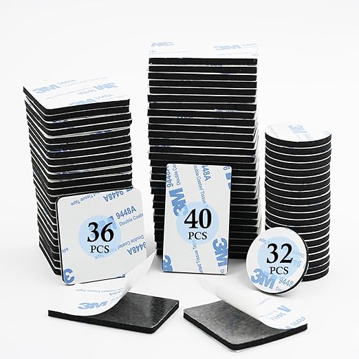 108 Pcs Double Sided Foam Tape,Heavy Duty 3mm Thickness Self-Adhesive Mounting Tape, Super-Sticky Black Strong Pads Include Square Round,Waterproof for Walls Door Wood Metals Glass Papers (Black)