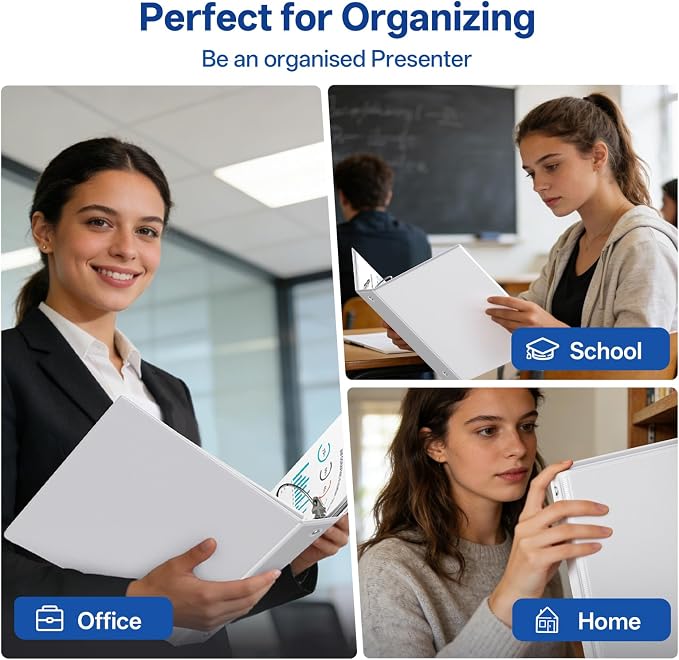 GNL 2 Inch 3 Ring Binders Economy 4 Packs White, 2" Three Ring (Fits 450 Sheets of 8.5x11 Paper) Clear View PVC-Free & Non-Stick for School or Office Supplies