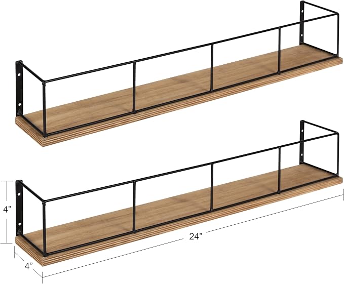 Kate and Laurel Benbrook 24 inch 2-Pack Wood and Metal Floating Wall Shelves, Rustic Brown and Black