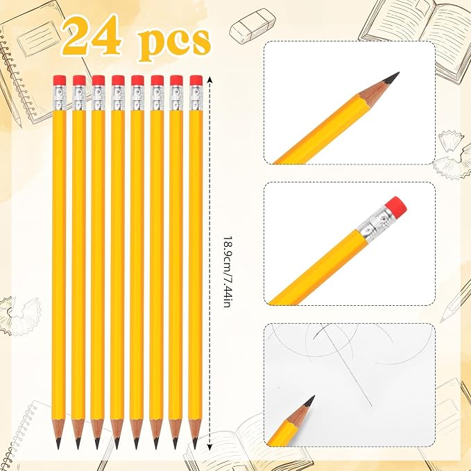 Gersoniel 24 Pack Yellow No. 2 Pencils, HB Wooden Bulk with 48 Eraser Caps