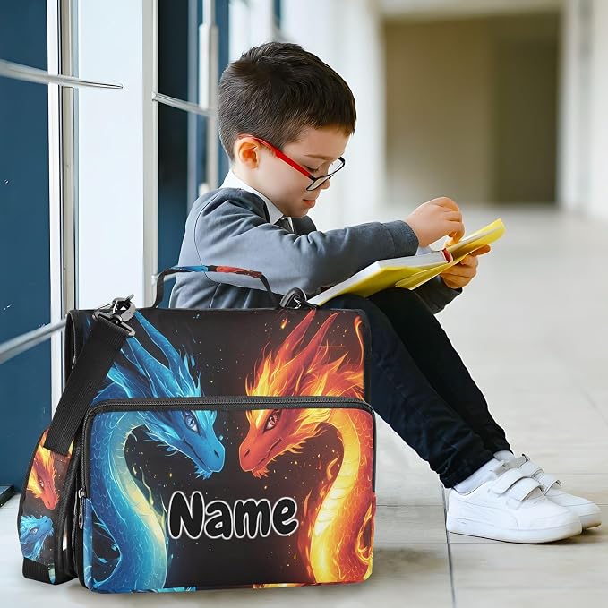 Custom Red Blue Dragons Fire Eyes 3 Ring Binder Bag 1.5 inch Personalized Name Binder Organizer 500 Sheet Documents Storage for School Office