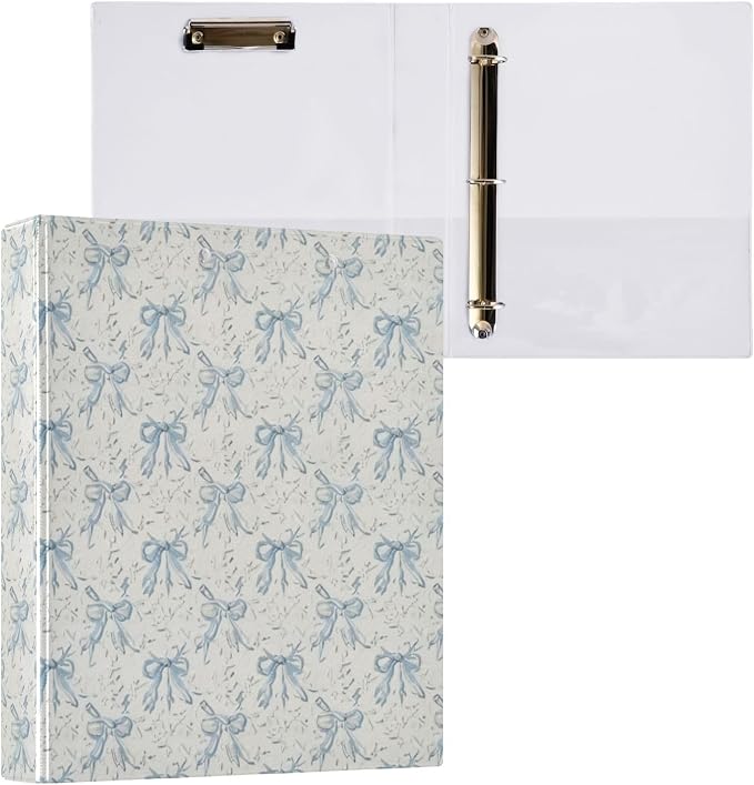 Bow Ribbon 3 Ring Binders 1.5 Inch Round Rings Clear View Three Ring Binders Versatile Binder for Work School Office Supply 1 Pack