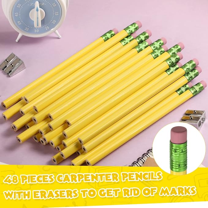 Fainne 48 Pcs Large Pencils 3 Sharpeners,Yellow+green,Triangle