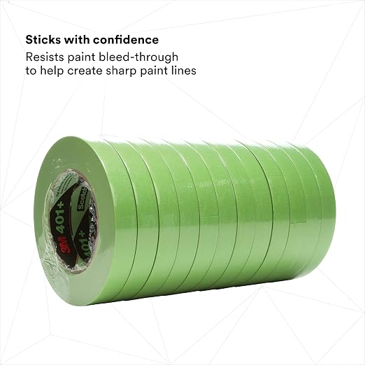 3M High Performance Green Masking Tape 401+, 12 mm x 55 m 6.7 mil | Strong Holding Power for Automotive, Specialty Vehicle and Industrial Markets, Case of 48