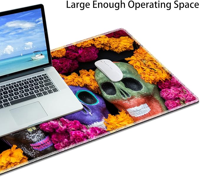 Desk mat Personality Pattern Large Protective Mat, Smooth Surface Soft Mousepad, Waterproof Non-Slip Desk Mat, 31.5x11.8 in Sewn Edge Office/Home Desk Mat, Candy Skull