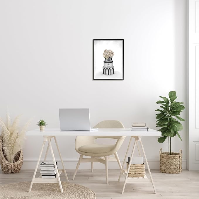 Stupell Industries Fashion Flower Box Stack Neutral Grey Painting, Design by Artist Ziwei Li Wall Art, 16 x 20, Black Framed