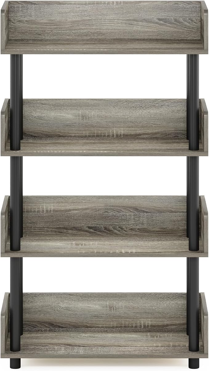 Furinno TURN-N-TUBE 4-Tier Display Shelf, Storage Shelves, Book Shelf, Open Shelves with Rounded Corner Top Edges, for Organization and Storage, Living Room, Home Office, French Oak